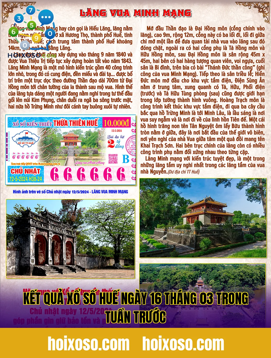 Kết quả xổ số Huế ngày 16 tháng 03 trong tuần trước