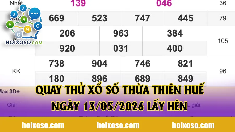 Quay thử xổ số Thừa Thiên Huế ngày 13/05/2026 lấy hên